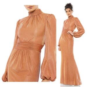 Mac Duggal Orange Gold Smocked Gown
